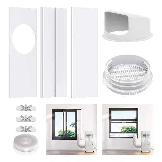 Portable AC Window Vent Kit with 5.1" & 5.9" Universal Hose Adapter, YJHome Air Conditioner Window Seal Kit with 3 Adjustable Slide Seal Plates, Portable Air Conditioner Window Kit for Sliding Window