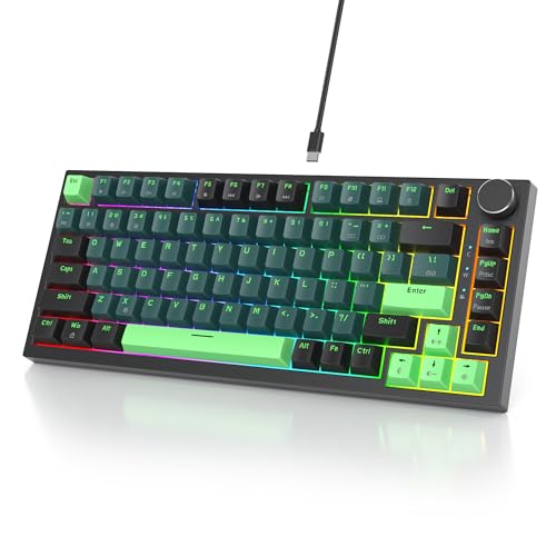 Image of Owpkeenthy 75 Percent Gaming Keyboard Gasket Mounted with Knob,82 Key Mechanical Keyboard Hot Swappable Linear Red Switch RGB Backlit for PC Laptop (82 Wave)