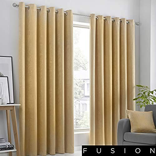 Fusion Strata Woven Eyelet Lined Curtains, Ochre, 66 x 54 Inch, W 66.1" x L 53.9" (1 Panels)
