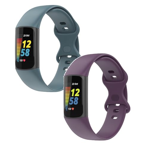 2 pulseras compatibles con Fitbit Charge 6 pulseras deportivas impermeables de repuesto de TPU para Fitbit Charge 6/Charge 5 pulsera de reloj de pulsera, Klein
