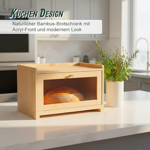 Relaxdays Brotkasten, Bambus, Schneidebrett, Ablage, Luftlöcher, Sichtfenster, HxBxT: 26 x 40 x 25 cm, Brotbox, Natur