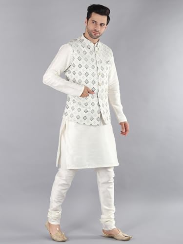 Image of Uri and MacKenzie Men's Silk Blend Kurta Pajama with Designer Ethnic Nehru Jacket /Modi Jacket