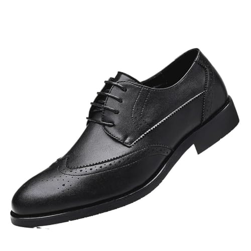 YZABEL Men's Business Casual Dress Brogue Shoes, Classic Pointed Toe Lace-Up Oxfords Shoes, Soft-Soled Non-Slip for Formal and Everyday Wear