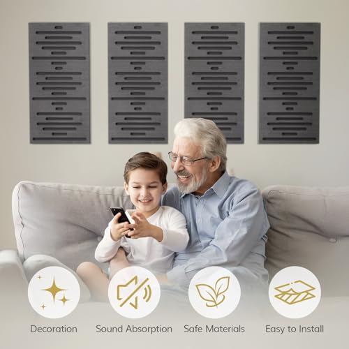 TONOR Pacote com 4 painéis de parede de madeira acústica, painel de parede autoadesivo 3D de 59,9 cm