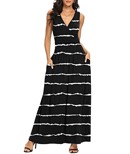 Image of LILBETTER Women Sleeveless Deep V Neck Loose Plain Long Maxi Casual Dress