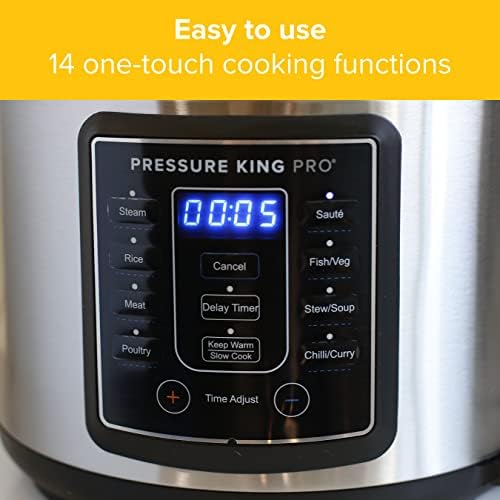 Pressure King Pro (5.7L)  14-in-1 Digital Pressure Cooker by Drew&Cole - Includes Free Drew&Cole Recipe Mobile App - Energy Efficient Cooking- Non-Stick Coating - Easy to Clean - Chrome (01733)
