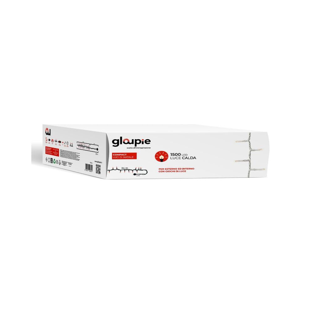 Luci di Natale Compact da 39 MT Con 1500 led Bianco Caldo, Trasparente, Distanza Luci 2.2 Cm con Timer e Memoria, 8 Effetti di Luce, Impermeabili IP44