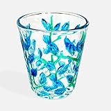 TDL-brand Venetian Murano Style Hand Painted Shot Glasses - Set of 4 (2oz) - Lead-Free Clear Glassware with Colorful Leaf Motif & Premium Gift Box