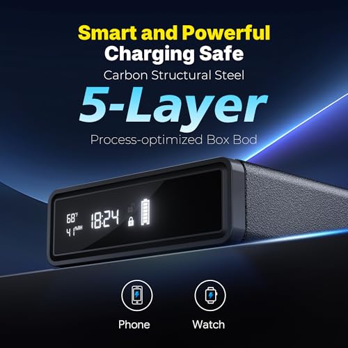 Image of ORARAER Biometric Gun Safe with Wireless Charging, 12-Hour Clock Display & Adjustable Brightness, Bedside Pistol Safe with Fingerprint, Backup Key, LED Light & Humidity Monitor，Ideal Gift for Men