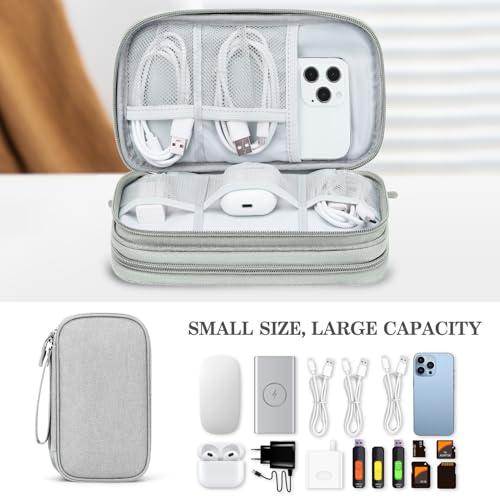 Image of FYY Travel Electronic Cable Organizer Bag, Pouch Electronic Accessories Carry Case Portable Waterproof Double Layers Storage Bag for Cable, Cord, Charger, Phone, Earphone, Medium Size, Grey