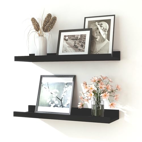 Image of Black Floating Shelves for Wall Decor, 16 in Shelf with Lip Set of 2