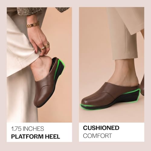 Image of FAUSTO Women Formal Back Open Platform Wedge Heel Slip‑On Mule Shoes | Stylish Office Footwear | Comfortable Fashion Shoes