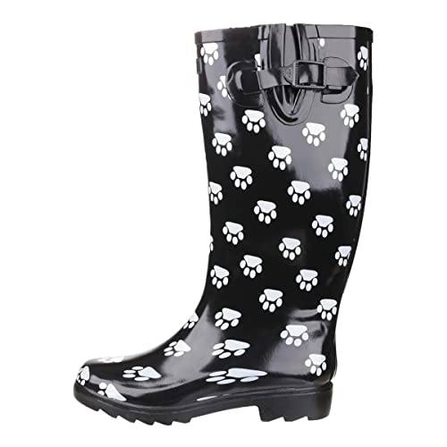 Cotswold Ladies Dog Paw Welly Black Dog Paw Print Wellington 5