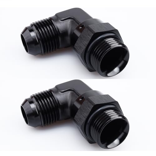 Image of AC PERFORMANCE Aluminum 90 Degree -12 AN Male Flare to -12 AN ORB O Ring Port Swivel Fitting Adapter, Black Pack of 2