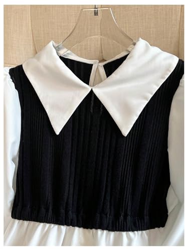 SweatyRocks Girl's Color Block Collar Blouse Button Front Ribbed Knit Long Sleeve Dress Shirts3