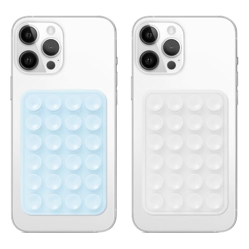 Anteel 2 Pack Silicone Suction Phone Case Mount, Non Slip Silicon Sticky Grip Adhesive Suction Cup Mount, Strong Grip Holder for Selfies and Videos (Blue Glitter&Clear Glitter)