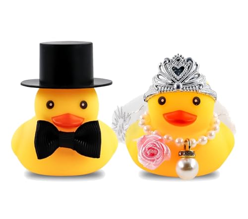 2 Stück Hochzeitsenten Quietscheente, Gummienten für Braut & Bräutigam, Gummienten Hochzeitsgeschenk Lustig für Hochzeitsgeschenk, Auto Deko Hochzeit, Party Dekoration, Souvenir