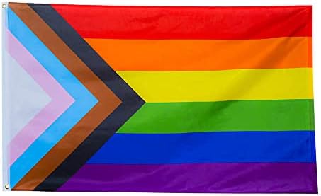 ROTERDON Progress Pride Rainbow Flag 2x3 Ft - Vivid colors and Fade Proof, UV Proof, Gay Transgender Bisexual Lesbian LGBT Outdoor Flag Polyester with Brass Grommets