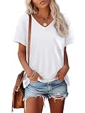 ATHMILE Womens Tops Short Sleeve Shirts Summer Casual White T Shirts for Women 2025 Beach