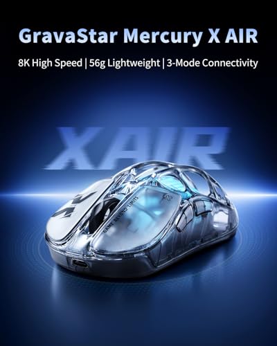 Image of GravaStar X AIR Wireless Gaming Mouse, Futuristic Skeleton Design, True 8K Performance, PAW3950 Sensor, RGB Lighting, 56g Lightweight, Tri-Mode Connectivity