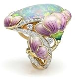 KALLORY 1pieza Anillo Floral con Piedra Semipreciosa Fundida para Mujer Joyería Delicada Diseño Pintado para Fiestas y Uso Diario Accesorio Elegante