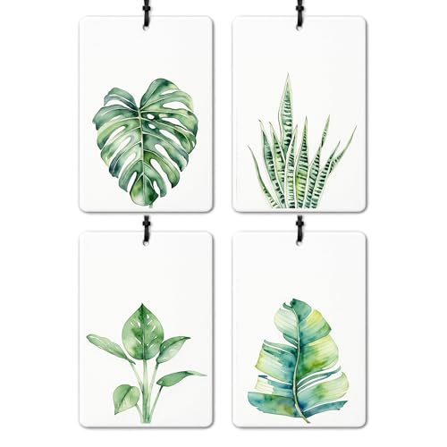 GTYNU Green Plant Car Air Freshener 4 Pcs, Watercolor Tropical