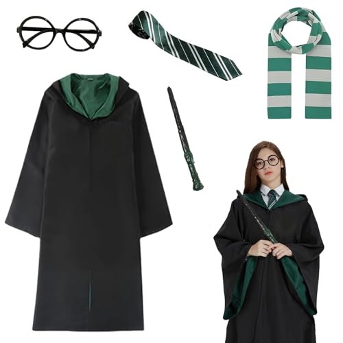 YREYBN - 5 Pcs Wizard Accessories Set for Adult, Wizard Costume, Magic Robe Outfits with Wand,Scarf,Tie Accessories, Halloween Cosplay Fancy Outfits for Men and Women, For Role Play, Enter the Magical World