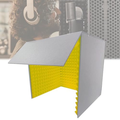 防音ブース 防音ボックス 簡単組立 簡易防音室 1人用、卓上吸音ボックス パーテーション、録音 ビデオ会議 リモートワーク用 飛沫防止 簡易防音個室、防音シート、防音材、吸音材、吸音パネル、防音マスク (Color : 黄色, Size : LED照明付き