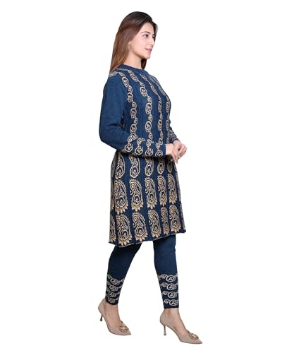 Image of Grand Line Women's Acrylic Woolen Winter Wear Warm Kurta with Palazzo Set