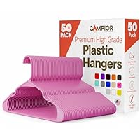 Pink Plastic Hangers 50 Pack– Heavy-Duty Plastic Hangers Slim and Space-Saving, Durable and Lightweight PP with Non-Slip Shoulder Notches for Slip Dresses, Suits, Jackets & Camisoles