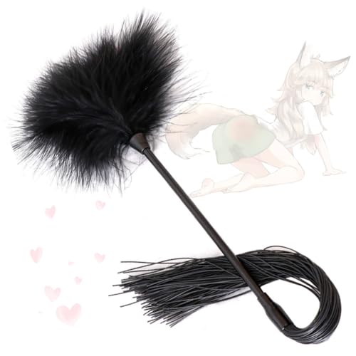 HUNTVE Fouet à Plumes 2 en 1 Accessoire de Costume pour Jeu de rôle élégant (Noir)