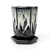 rePotme 4 x 6 inch Ceramic Orchid Pot (Honey Cream Over Coffee) - Hexagon Orchid Pot with Holes