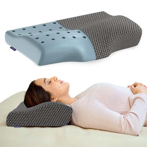 Image of WELLGIVER Cooling Gel Memory Foam Cervical Neck Pillow | 2 Years Warranty | Pain Relief Sleep, Improves Posture Spinal Alignment, Neck Pain Relief |19 x 12 x 4 Inch| Black Jacquard Cover | Pack of 1