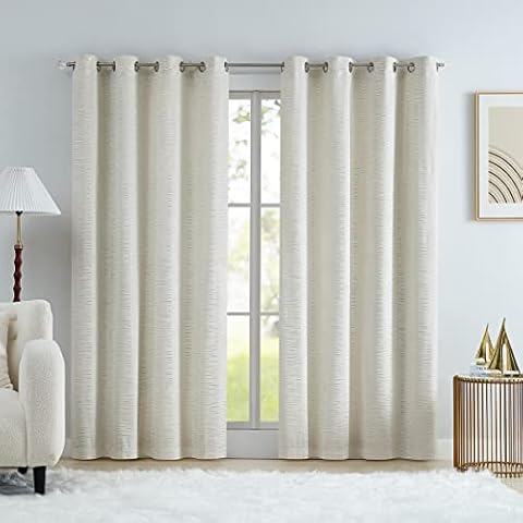 PLWORLD Beige Decorative Velvet Curtains 95 Inch Long for Living Room Bedroom, Soft Luxury Line Pattern Metallic Printed Window Treatment, Grommet Top Drapes 52" W 2 Panels Cover