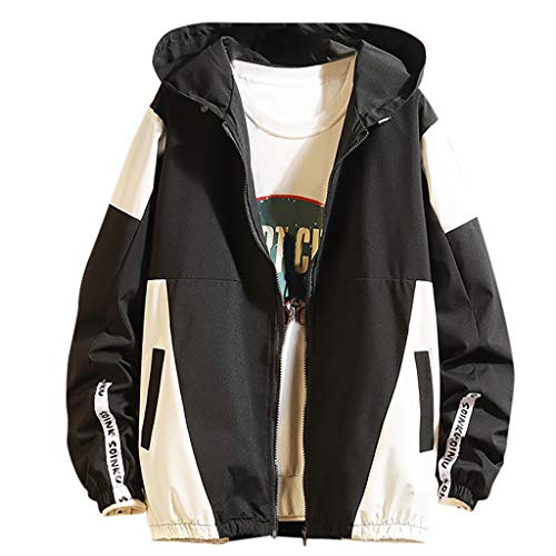 SOMESHINE Men's Front-Zip Jacket Pullover Hooded Waterproof Lightweight Windbreaker Jackets Wind&Water-Resistant Rain Jacket(Black,M)