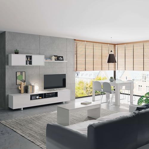 Miroytengo Pack Completo Muebles Salón Belus Color Blanco Comedor Estilo Moderno (Mueble Modular + Mesa De Centro + Mesa Comedor)
