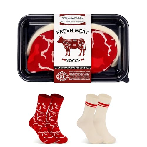 Funny Steak Socks Box for Men Women Teen Boys - Funny Gifts Novelty Funky Crazy Silly Cool Food Socks for Meat Lovers - Grilling Fathers Valentines Birthday Gag Christmas Gift Ideas Stocking Stuffers