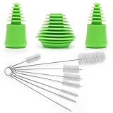 COITEK Silicone Cleaning Plugs, 3PCS Silicone Cleaning Stoppers, with 8PCS Bottle Brushes Set for Cleaning, Storaging, and Proofing Glass Water Pipes (Green)