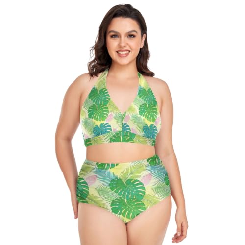 Maillot de bain deux pièces femme L-4XL amovible imprimé tropical Monstera Breeze