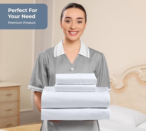 Image of ROYALE LINENS 100% Organic Cotton Queen Sheet Set - Percale Weave - 4 Pieces Set - 1 Flat, 1 Deep Pocket Fitted Sheet and 2 Pillowcases - White Bed Sheets - Sabanas Queen - Crisp Cool (White)