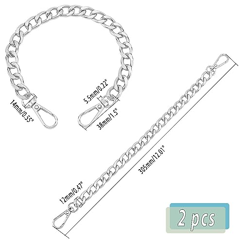 PH PandaHall 2pcs 12 Inch Silver Short Purse Extender Chain Flat Chain Strap Metal Bag Strap Replacement for DIY Metal Shoulder Hand Bag Wrist bag Extended Crossbody Bags Decorations Purses - Image 2