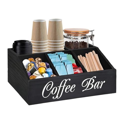 DASHIELL Wooden Coffee Station Organizer, Wooden Coffee Bar Accessories Organizer, Coffee Pod Holder, Wooden Coffee Bar Organizer For Countertop, Coffee Condiment Tray For Kitchen, Home, Office
