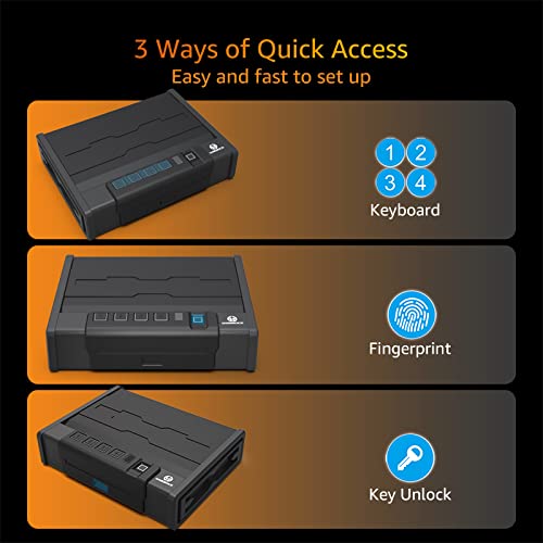 Hardrock Biometric Gun Safe For Pistols Smart Handgun Safe Electronic Quick Access Pistol Safe Gun Storage And Security Box With Fingerprint Lock And Digital Key Pad For 2 Guns For Home,Office,Travel #TOP1