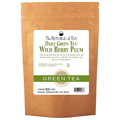 The Republic of Tea Wild Berry Plum Green Tea, 50 Tea Bags (Refill Bag)