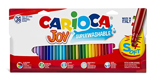 CARIOCA Joy Paperboard Wallet - Rotuladores de colores para niños con punta fina, ideales para dibujar y colorear, muy lavables, colores surtidos, 36 unidades