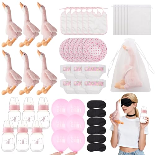 Zenirob 48 Pcs Goose Blindfolded Diaper Changing Baby Shower Games Set, Animals Blindfolded Diaper Changing Games with Blind Folds, Fun Pink Baby Shower Game Supplies for Adults by Zenirob - Used condition - US$36.86
