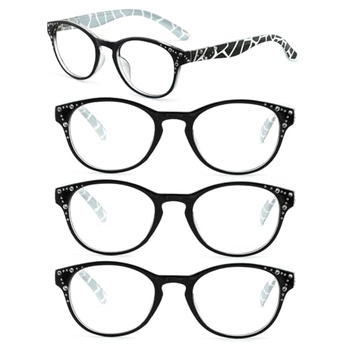 4 Packs Reading Glasses 1.5 for Women Cute Round Black Readers 100 1.25 150 1.75 2.0 2.25 2.5 2.75 3.0 3.5 4.0 Y-black*4 Packs 1.5 x