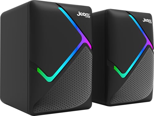 Image of Jedel 2x6W Gaming PC Speaker with RGB Lights, USB Powered Laptop Speaker, 3.5mm AUX Wired Stereo Computer Speaker for Desktop & Laptop, 20Hz-20kHz, Rainbow S526 Black