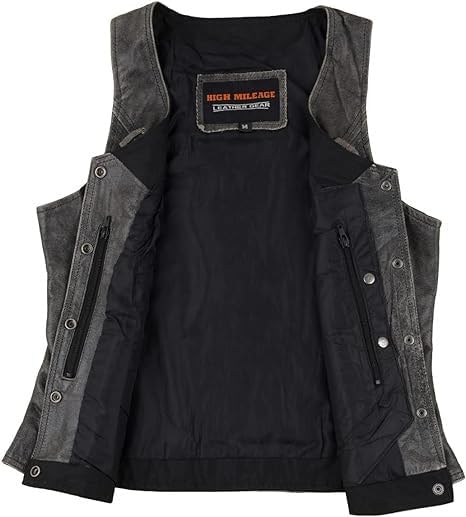 Women's Black Premium Cowhide Biker Motorcycle Leather Vest with Cowgirl Western Leather Outwear, Adjustable Side Buckles4