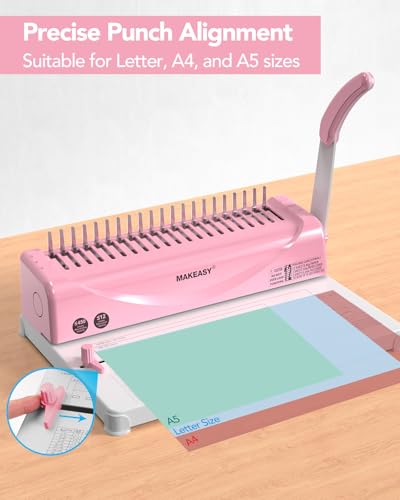 image for MAKEASY Binding Machine, 21-Hole, Comb Binding Machines with 100PCS Co